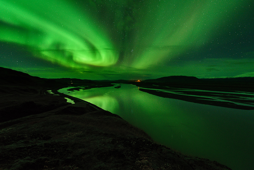 Þjórsá Polarlicht Aurora  Borealis Island 2015