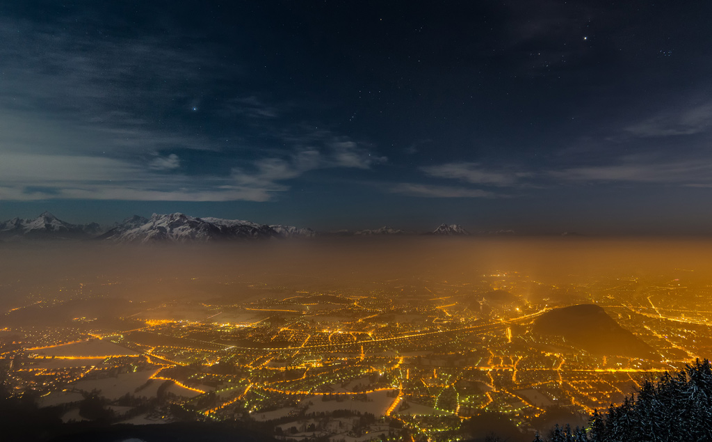 Blick vom Gaisberg über die Stadt Salzburg.