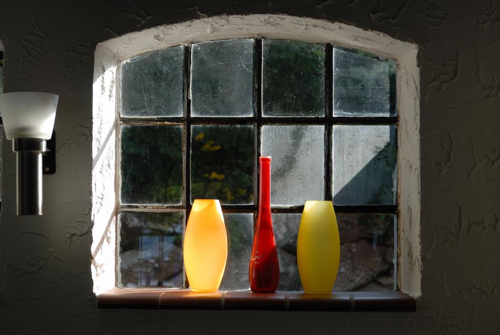 Bornholm, Fenster in einem Kaffee.