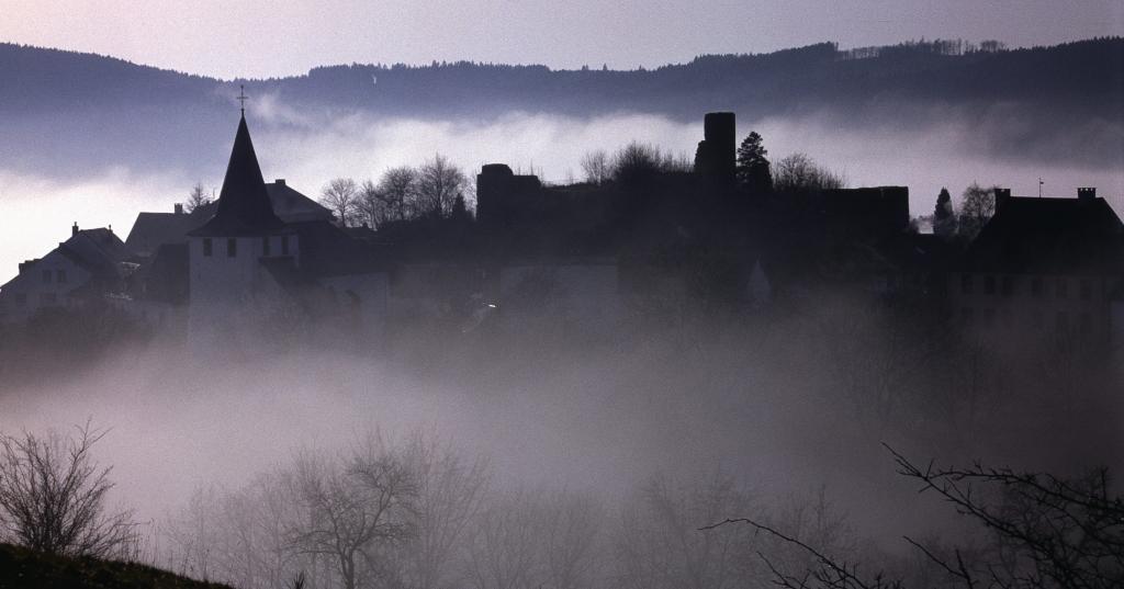 Burgruine im Nebel von Hasenberg II Winter 1992 Bilder v. K.b.g. Mag.E Nr.73.