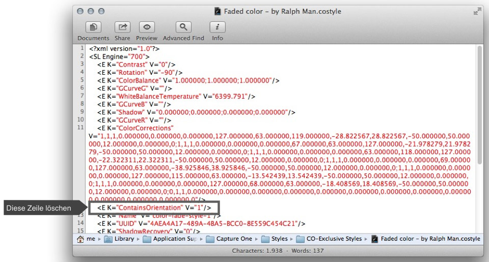CaptureOne .costyle XML Edit