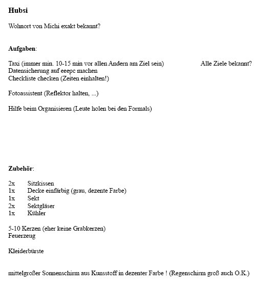 Checkliste Hubsi