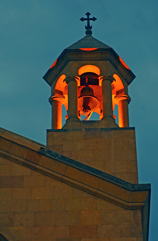 church tower by night
