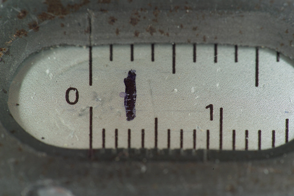 Das neu zusammengebaute 90/2.8 Macro (Maßstab 1:2) plus Vorsatzobjektiv 90/2.5 (Leitz Colorplan Diaprojektorobjektiv in Retrostellung): Maßstab 1:0,6