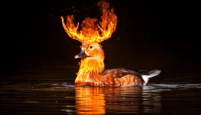 Eine flammende Ente mit Geweih. 7356.jpg