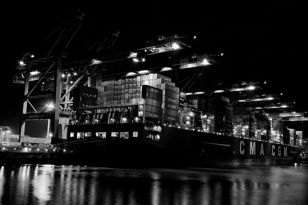 Eurogate und Burchardkai abends,CMA CGM Nevada 034 DxO