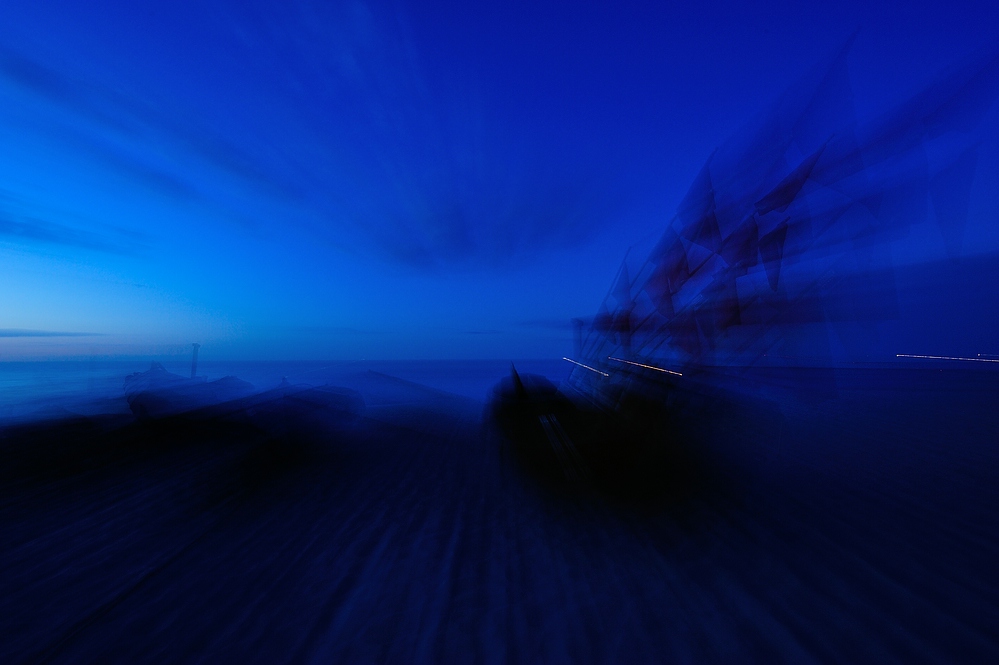 Kölpinsee/Usedom Boote bei Nacht experimentell