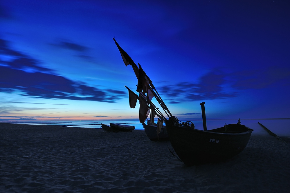 Kölpinsee/Usedom Boote bei Nacht