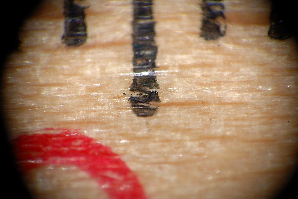 Mit selbstgebasteltem Lupenobjektiv (Maßstab 1:5,5):
4,3 mm auf einem Meterstab aus Holz