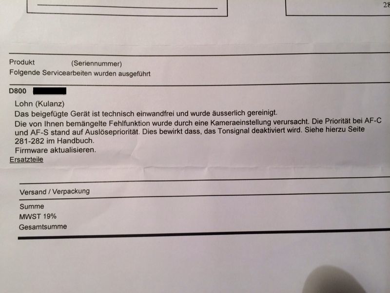 Nikon Rückmeldung