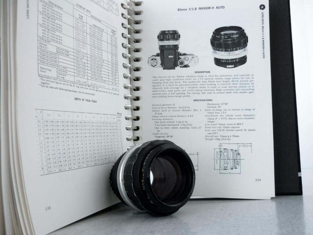 Nippon Kogaku Nikkor-H 85mm f1,8
(im Hintergrund "J.D. Cooper Nikon-Nikkormat Handbook", 2-bändig, 1974)