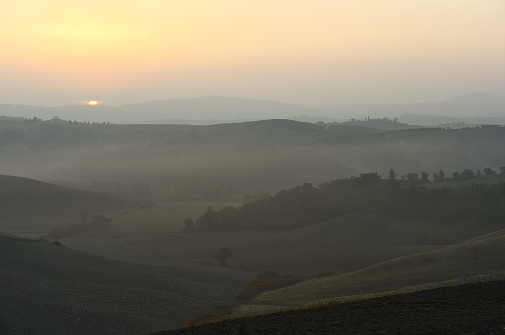 Sonnenaufgang im November bei Asciano