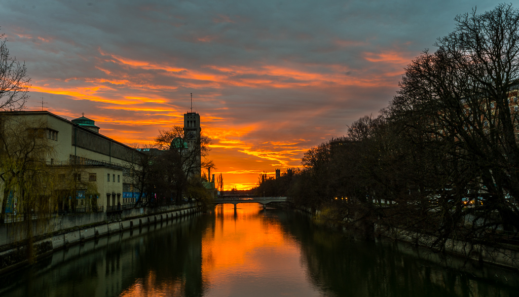 Sonnenuntergang Isar Deutsches Museum