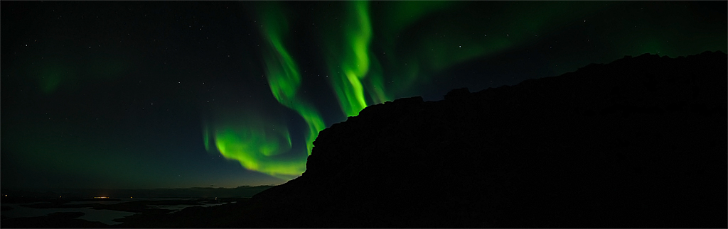 Stykkishólmur Breiđasund Polarlicht Panorama 1