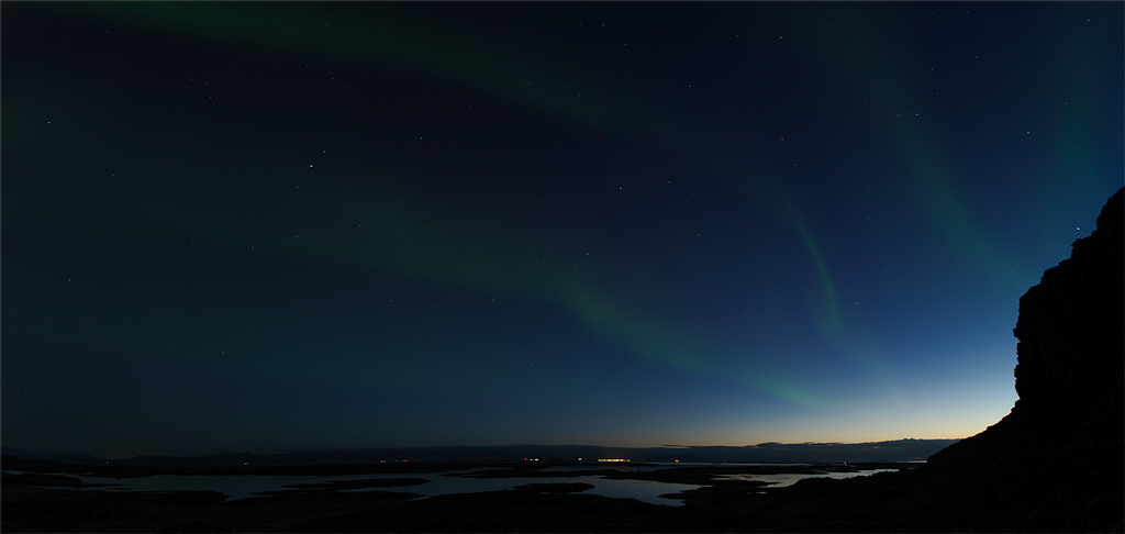 Stykkishólmur Breiđasund Polarlicht Panorama 2