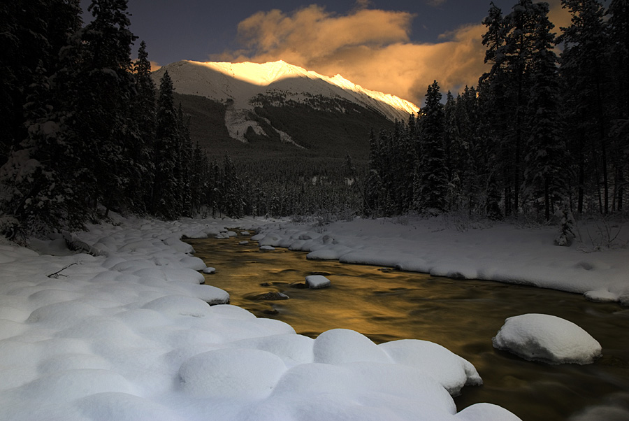 Sunwapta River Sonnenuntergang, Jasper NP