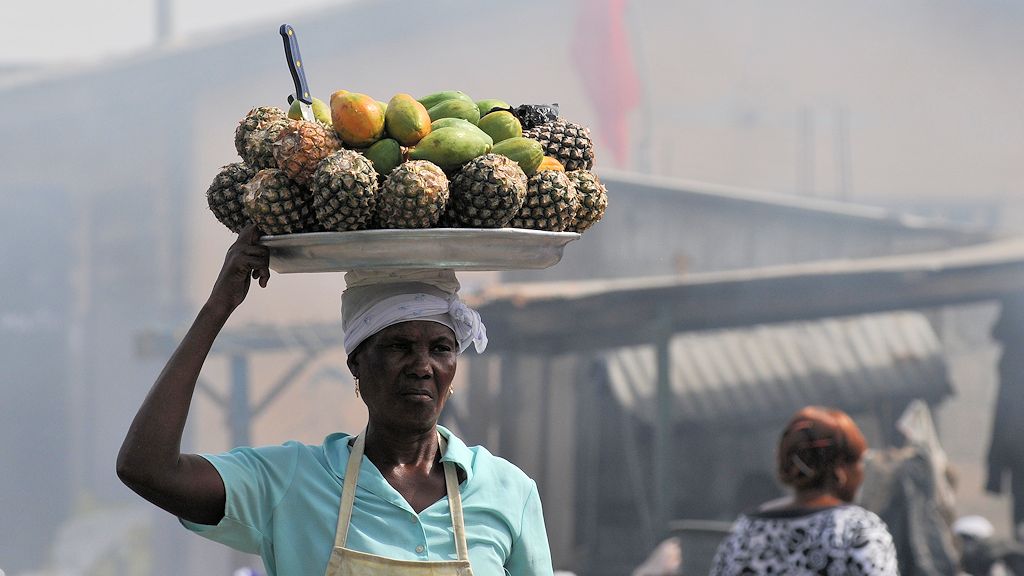 Verkäuferin mit Ananas und Mangos
3176