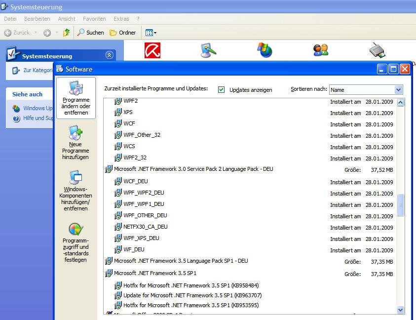 Windows XP SP3:
Systemsteuerung:
Software:
Installierte Programme und Updates anzeigen
