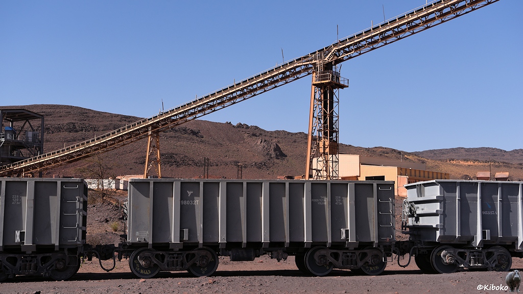 Ein grauer, vierachsiger Güterwagen